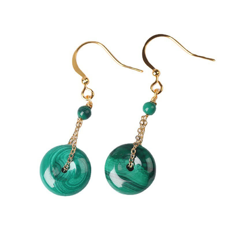 Wear FengShui Natural Malachite Peace Buckle Calmness  Earrings