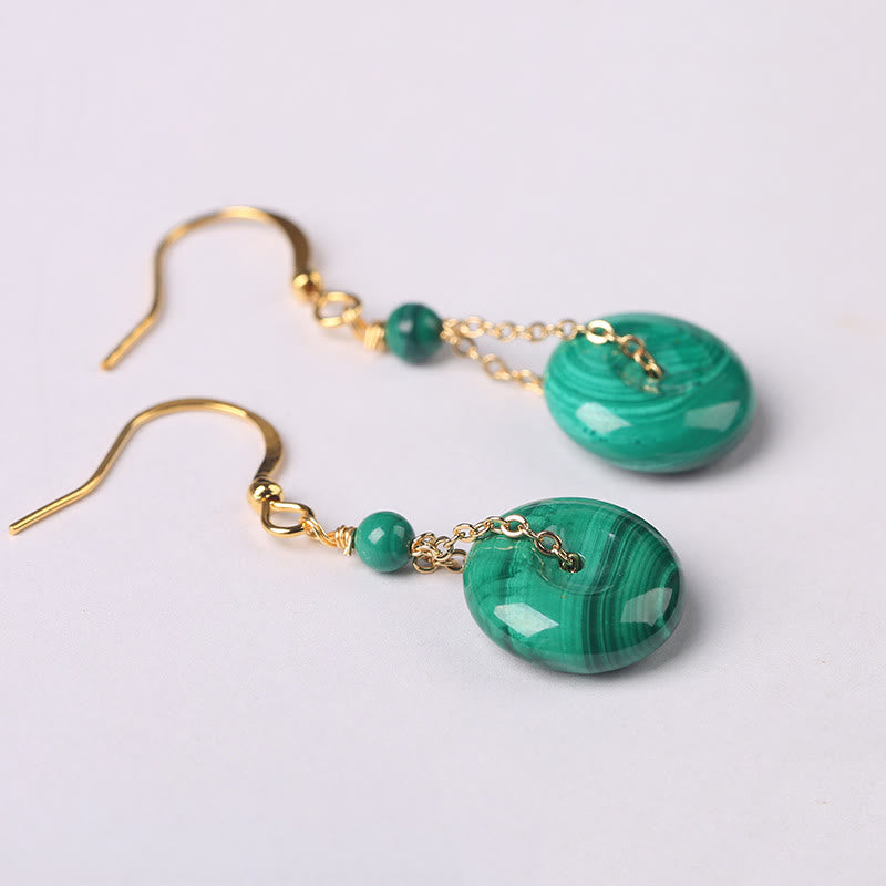 Wear FengShui Natural Malachite Peace Buckle Calmness  Earrings