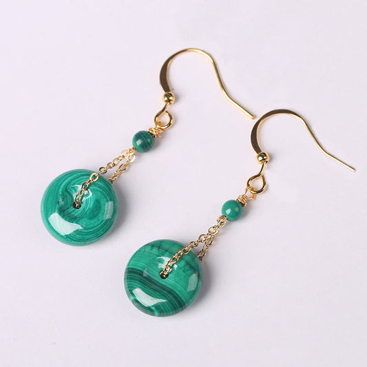 Wear FengShui Natural Malachite Peace Buckle Calmness  Earrings