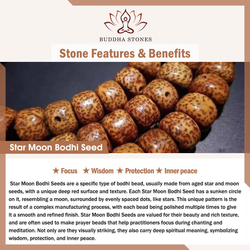 Wear FengShui Hand PolishedStar Moon Bodhi Seed Elephant Pattern Inner Peace Bracelet