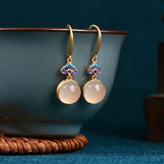 Wear FengShui 925 Sterling Silver Posts Natural Chalcedony Gold-plated Harmony Earrings