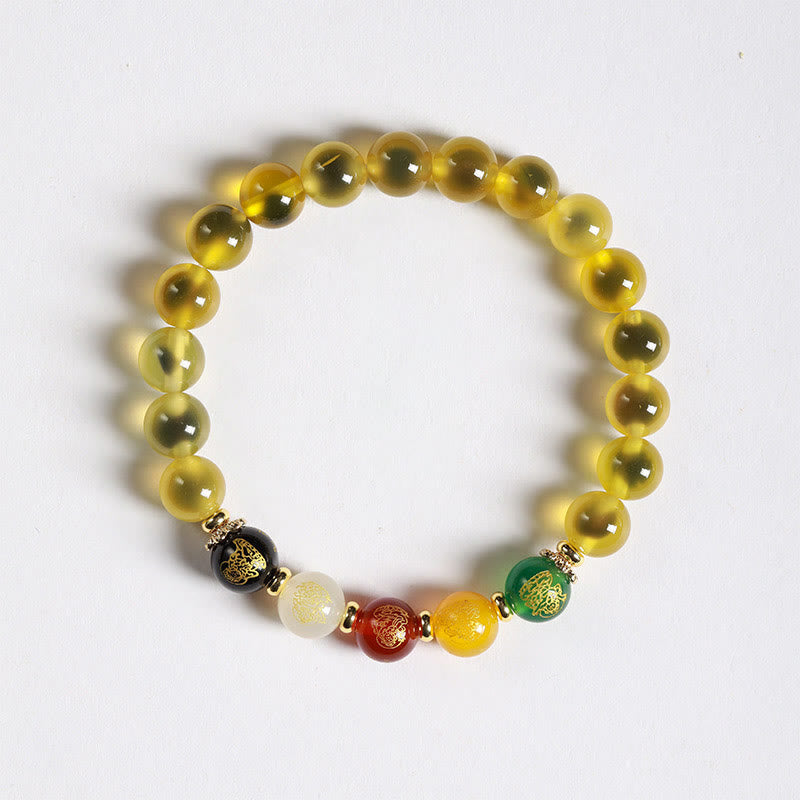 Wear FengShui Natural Colorful Candy Agate Five Gods Of Wealth Harmony Bracelet