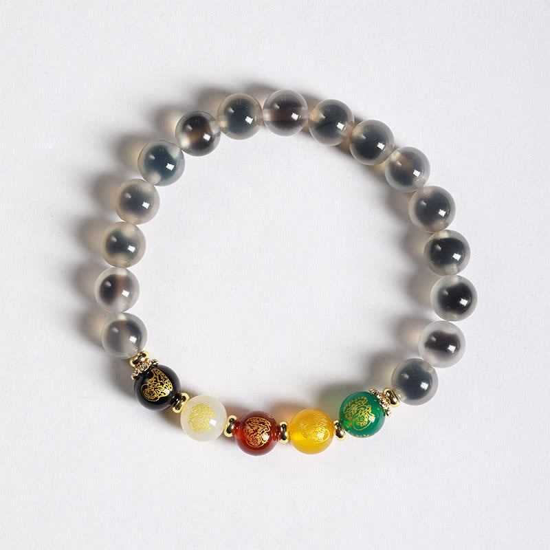 Wear FengShui Natural Colorful Candy Agate Five Gods Of Wealth Harmony Bracelet