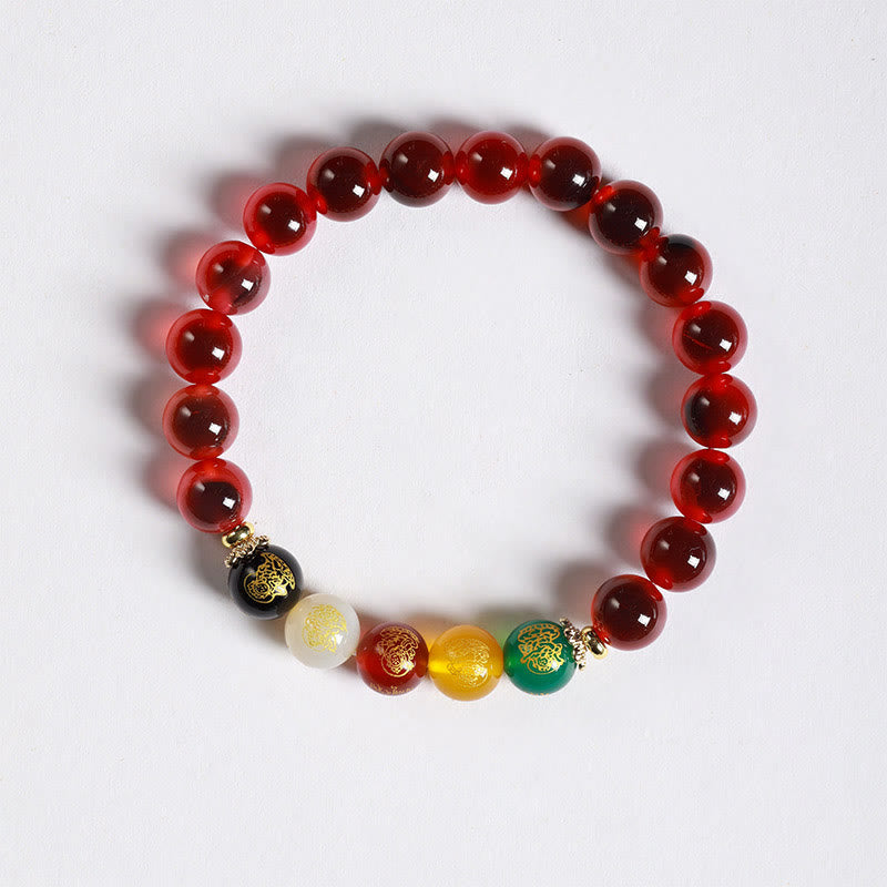 Wear FengShui Natural Colorful Candy Agate Five Gods Of Wealth Harmony Bracelet
