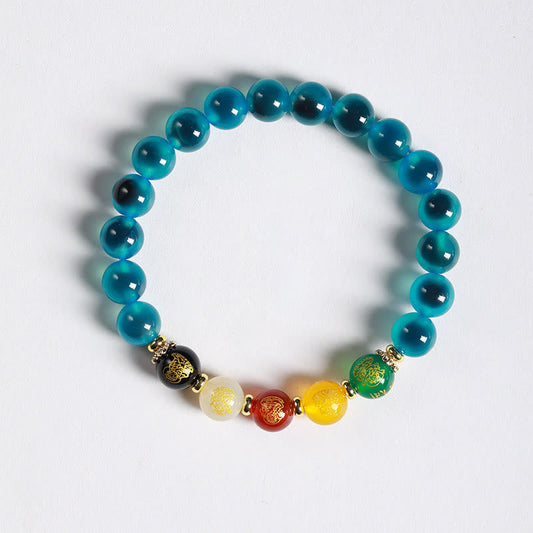 Wear FengShui Natural Colorful Candy Agate Five Gods Of Wealth Harmony Bracelet