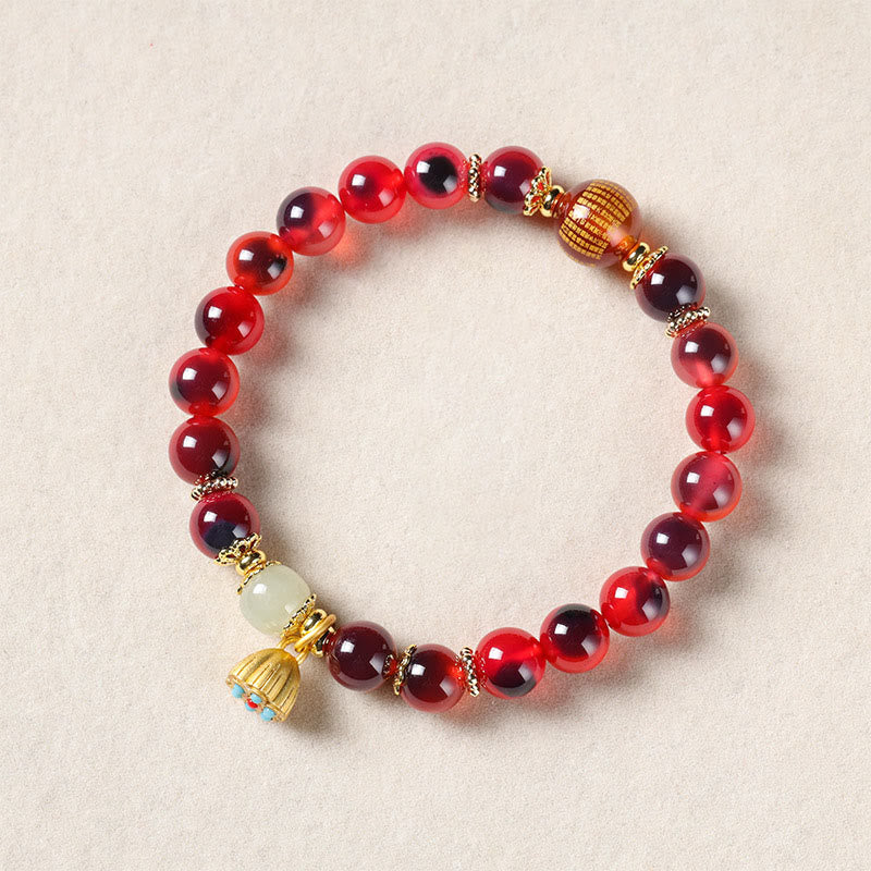 Wear FengShui Natural Colorful Candy Agate Golden Lotus Pod Healing Bracelet