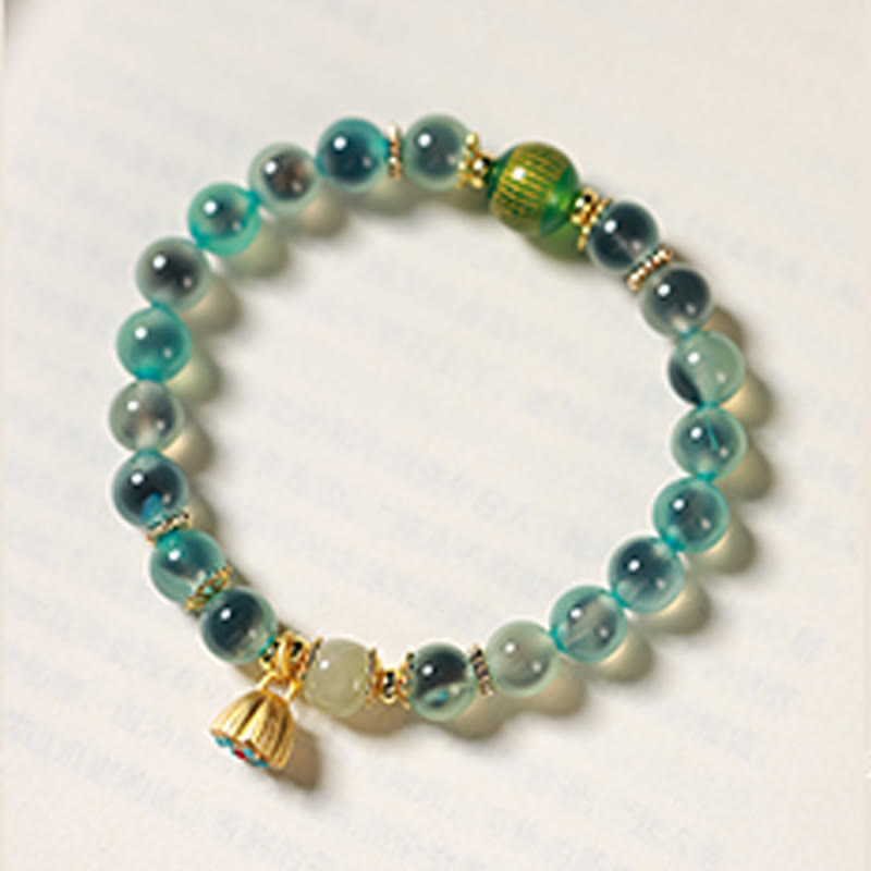 Wear FengShui Natural Colorful Candy Agate Golden Lotus Pod Healing Bracelet