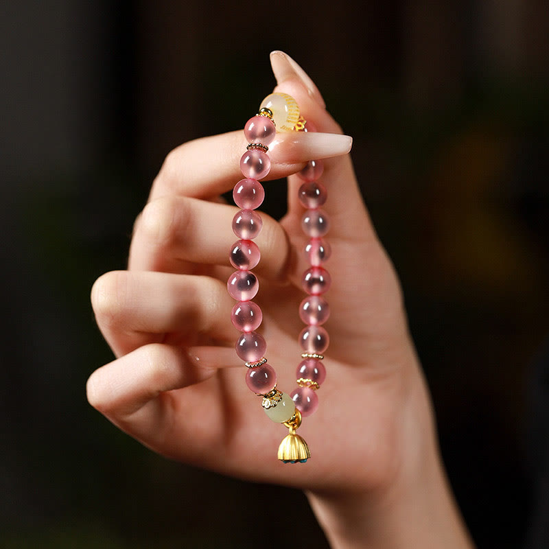 Wear FengShui Natural Colorful Candy Agate Golden Lotus Pod Healing Bracelet