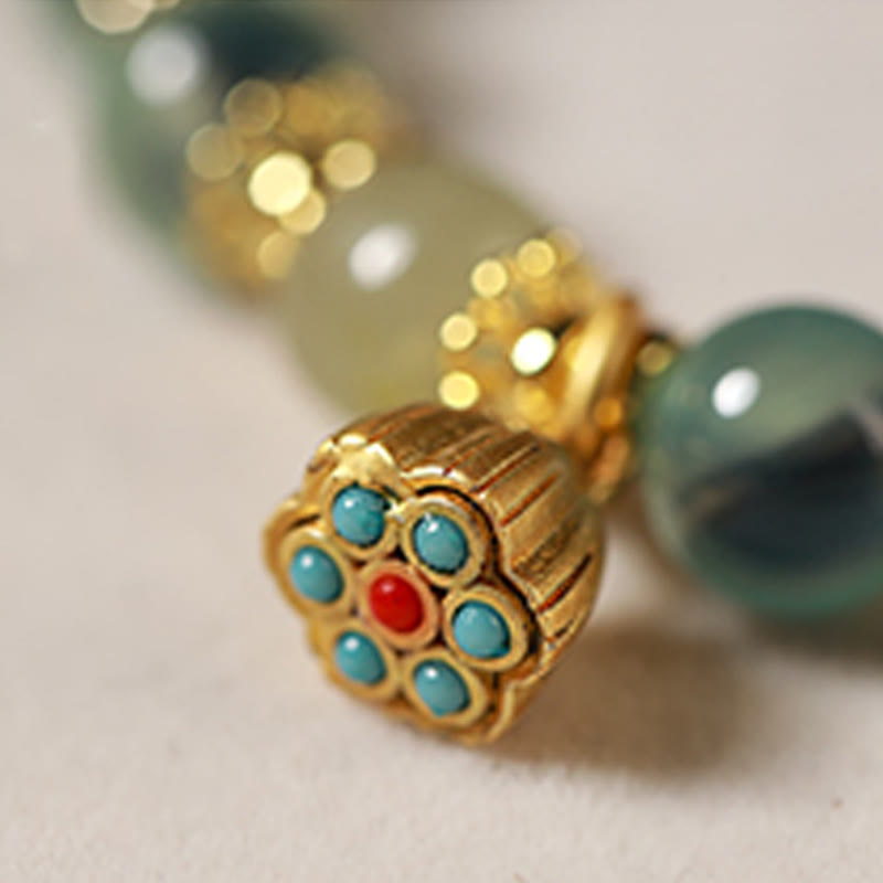 Wear FengShui Natural Colorful Candy Agate Golden Lotus Pod Healing Bracelet