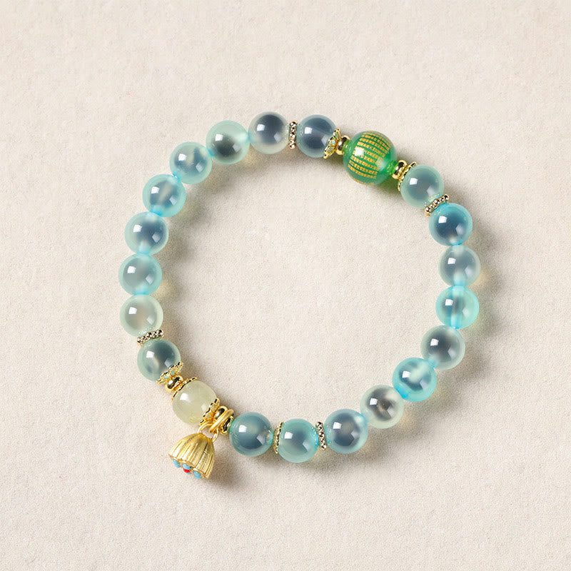 Wear FengShui Natural Colorful Candy Agate Golden Lotus Pod Healing Bracelet