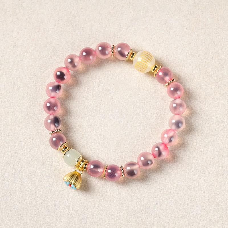 Wear FengShui Natural Colorful Candy Agate Golden Lotus Pod Healing Bracelet