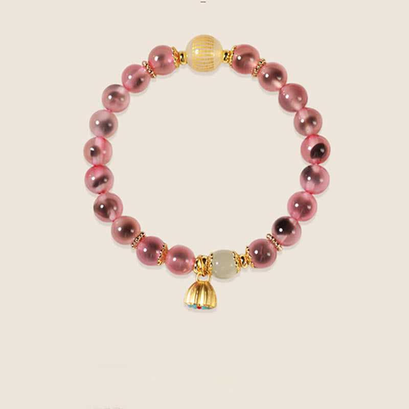 Wear FengShui Natural Colorful Candy Agate Golden Lotus Pod Healing Bracelet