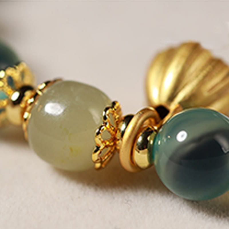 Wear FengShui Natural Colorful Candy Agate Golden Lotus Pod Healing Bracelet