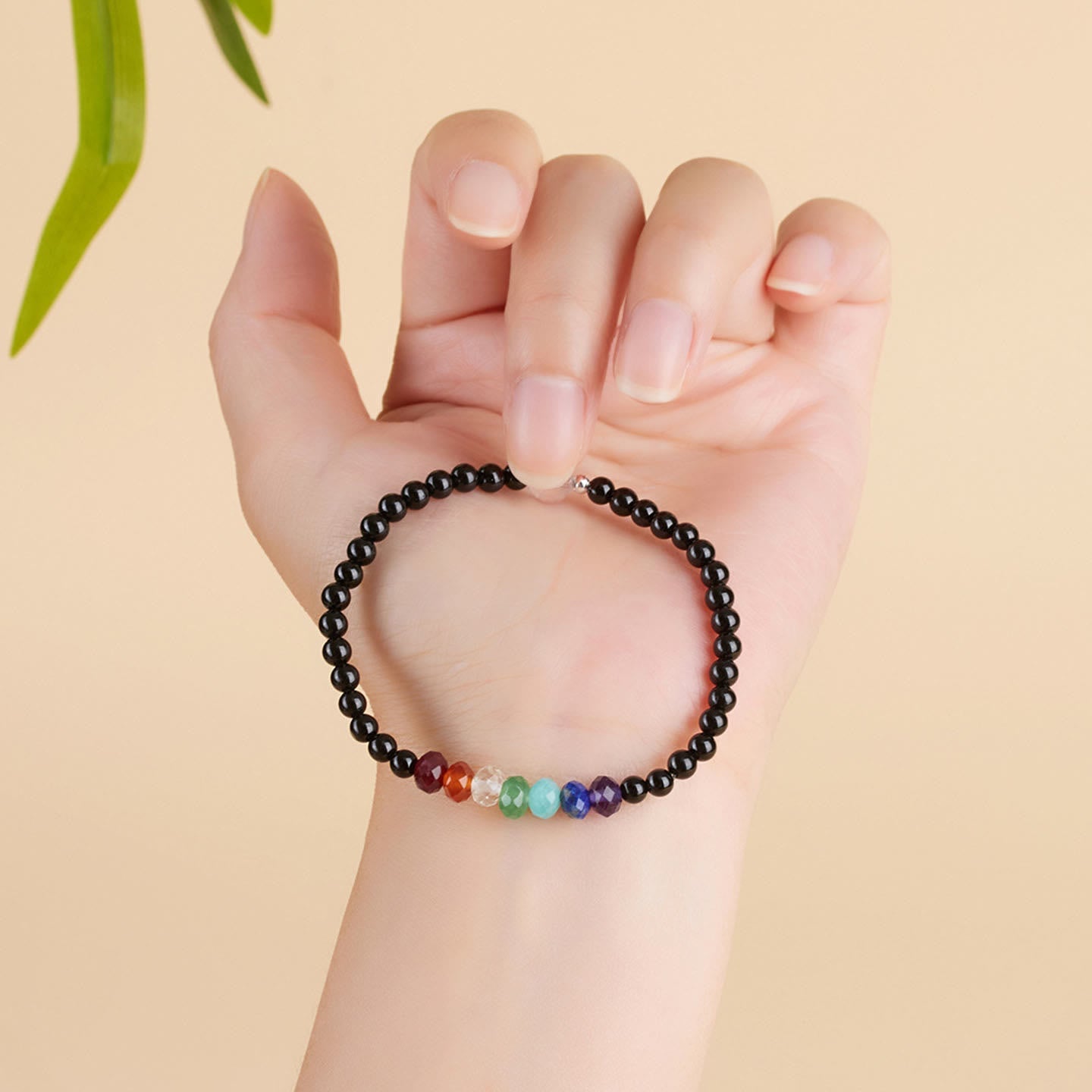 Wear FengShui Ultra-fine 4mm Black Tourmaline Colorful Stone Bracelet