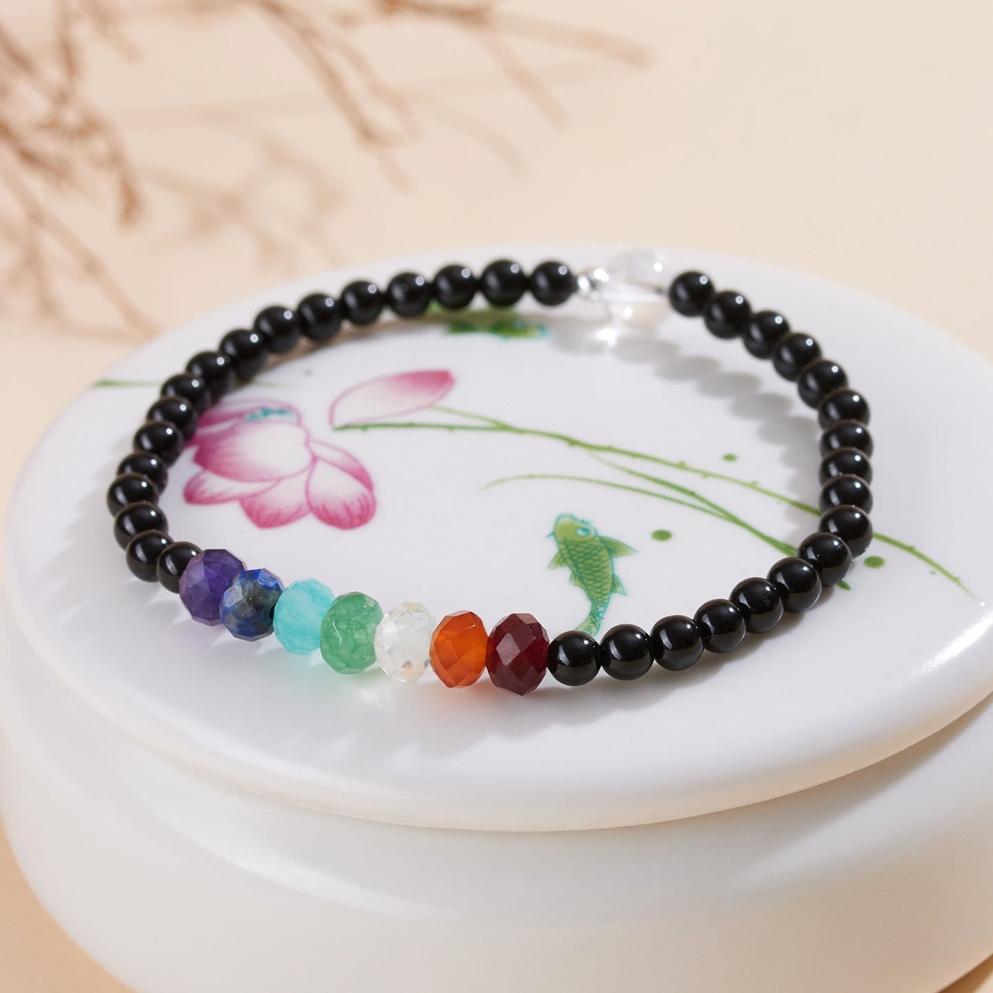 Wear FengShui Ultra-fine 4mm Black Tourmaline Colorful Stone Bracelet