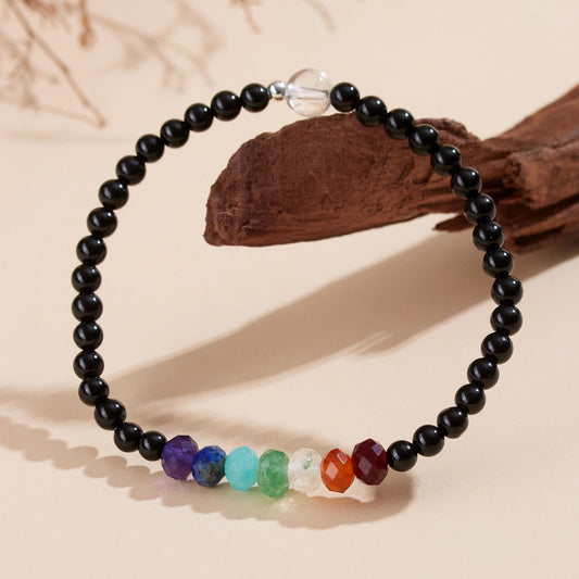 Wear FengShui Ultra-fine 4mm Black Tourmaline Colorful Stone Bracelet