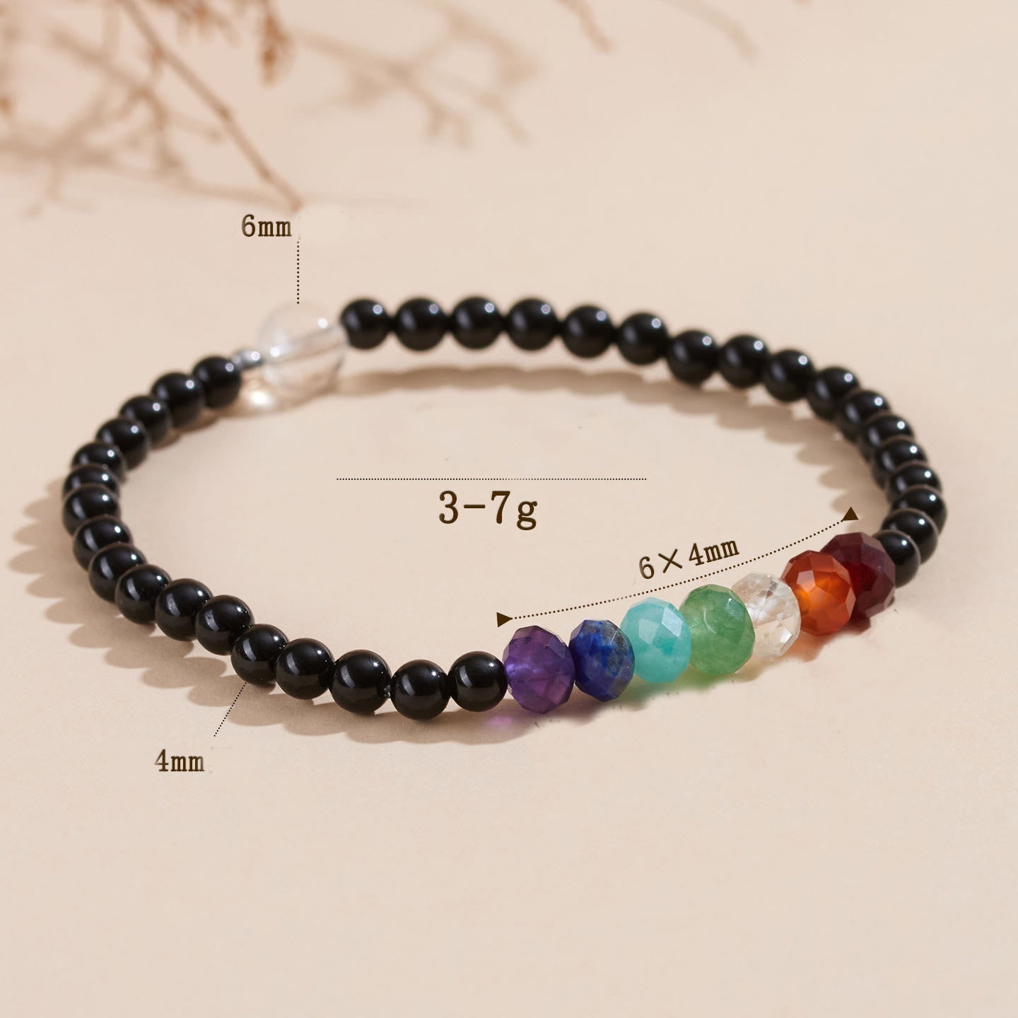 Wear FengShui Ultra-fine 4mm Black Tourmaline Colorful Stone Bracelet
