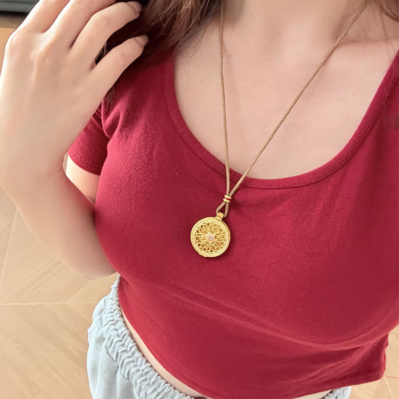 Wear FengShui Om Mani Padme Hum Openable Copper Plated Gold Wealth Necklace Pendant