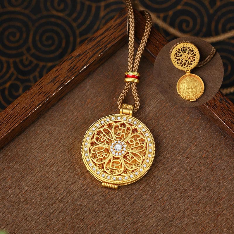 Wear FengShui Om Mani Padme Hum Openable Copper Plated Gold Wealth Necklace Pendant