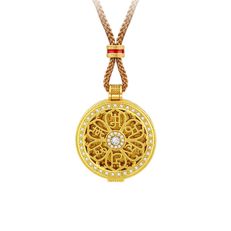 Wear FengShui Om Mani Padme Hum Openable Copper Plated Gold Wealth Necklace Pendant