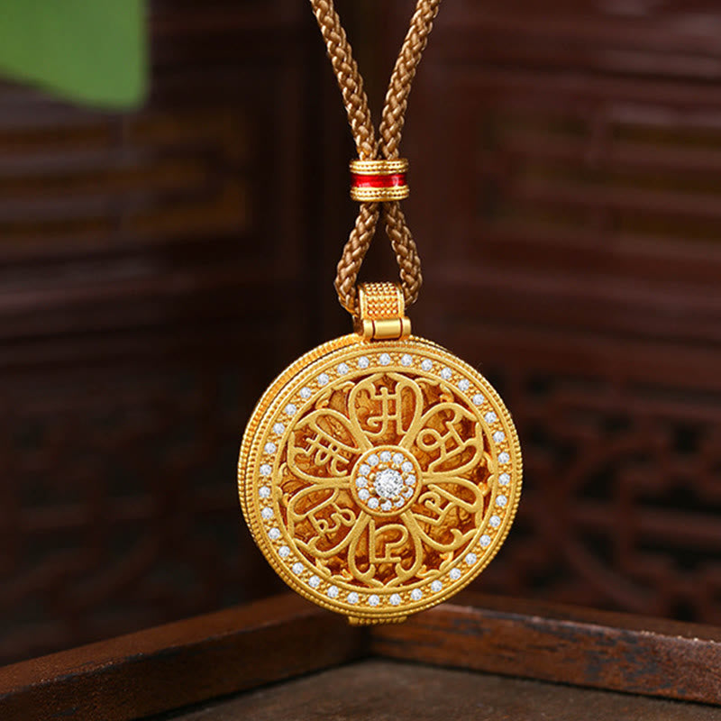 Wear FengShui Om Mani Padme Hum Openable Copper Plated Gold Wealth Necklace Pendant