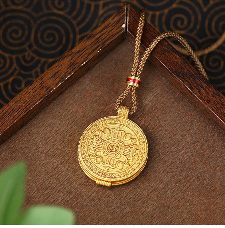 Wear FengShui Om Mani Padme Hum Openable Copper Plated Gold Wealth Necklace Pendant