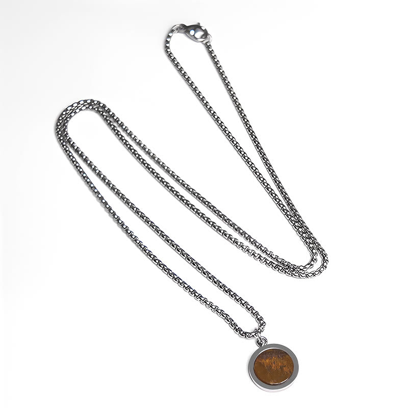 Wear FengShui Natural Stone Turquoise Tiger Eye  Lazurite Malachite Titanium Steel Purification Necklace Pendant