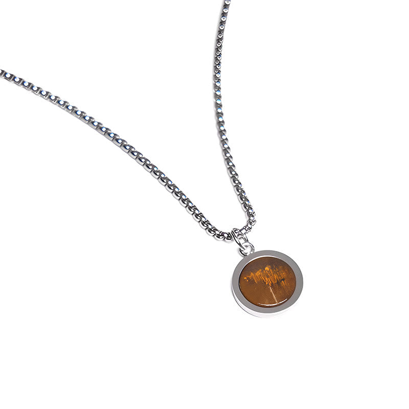Wear FengShui Natural Stone Turquoise Tiger Eye  Lazurite Malachite Titanium Steel Purification Necklace Pendant
