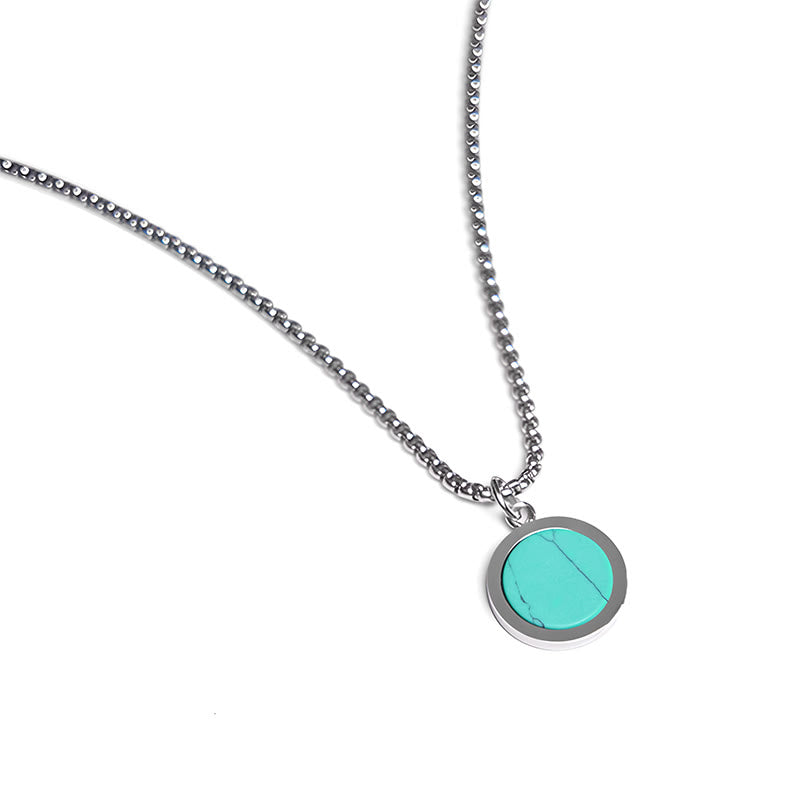 Wear FengShui Natural Stone Turquoise Tiger Eye  Lazurite Malachite Titanium Steel Purification Necklace Pendant
