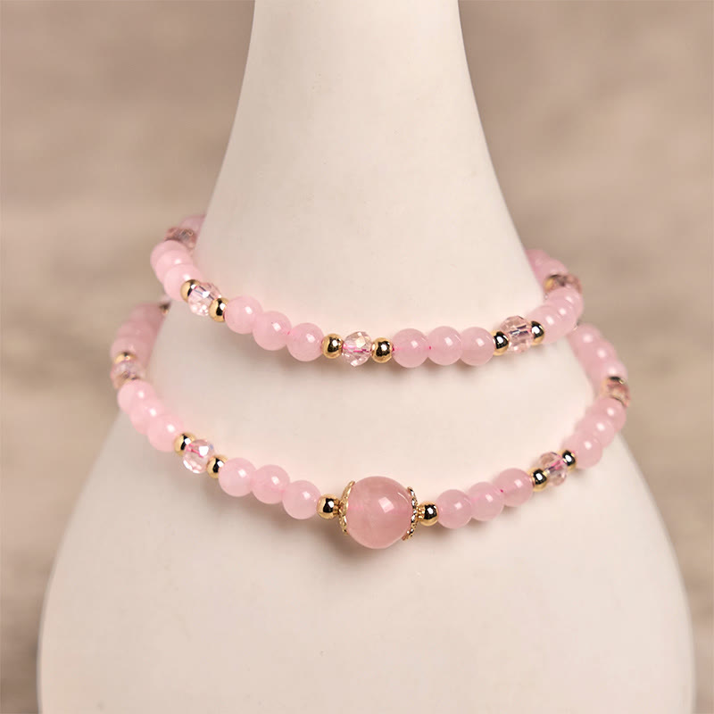 Wear FengShui Natural Citrine Pink Crystal Beads Pleasure Creativity Double Layer Bracelet