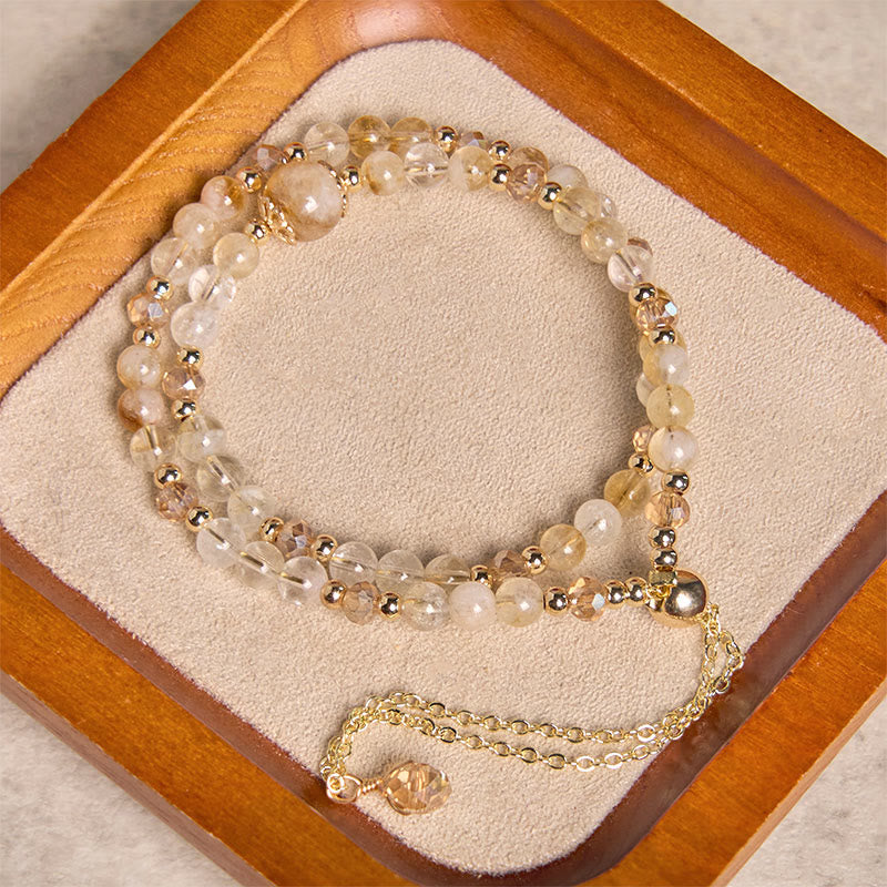 Wear FengShui Natural Citrine Pink Crystal Beads Pleasure Creativity Double Layer Bracelet