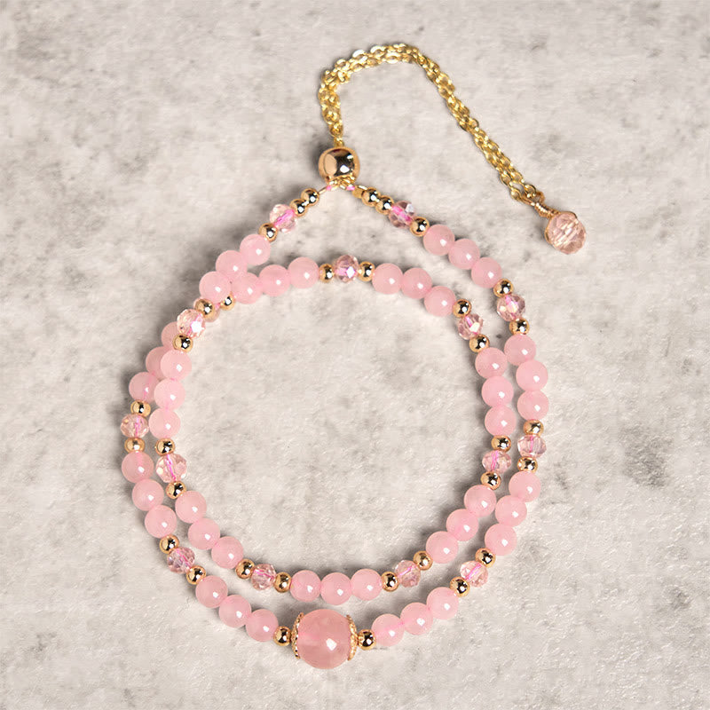 Wear FengShui Natural Citrine Pink Crystal Beads Pleasure Creativity Double Layer Bracelet