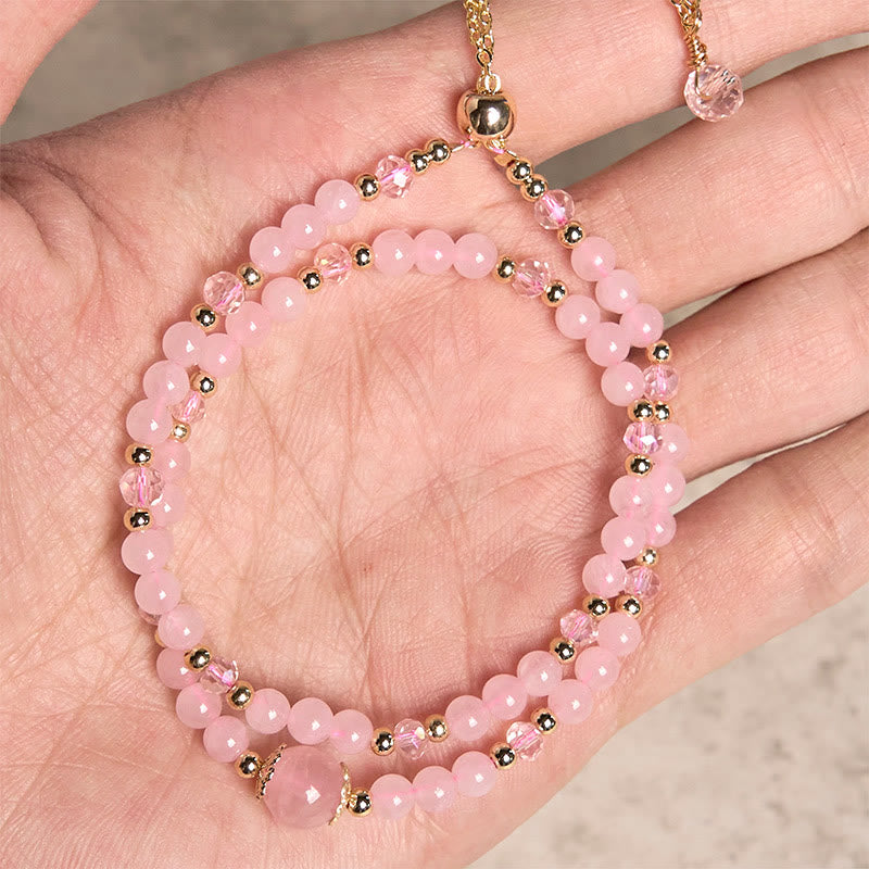 Wear FengShui Natural Citrine Pink Crystal Beads Pleasure Creativity Double Layer Bracelet