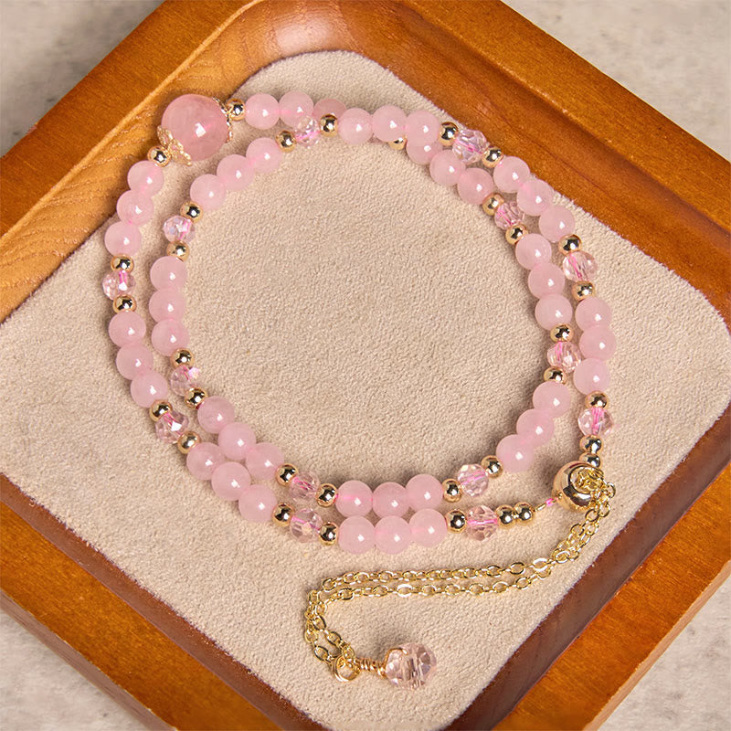 Wear FengShui Natural Citrine Pink Crystal Beads Pleasure Creativity Double Layer Bracelet