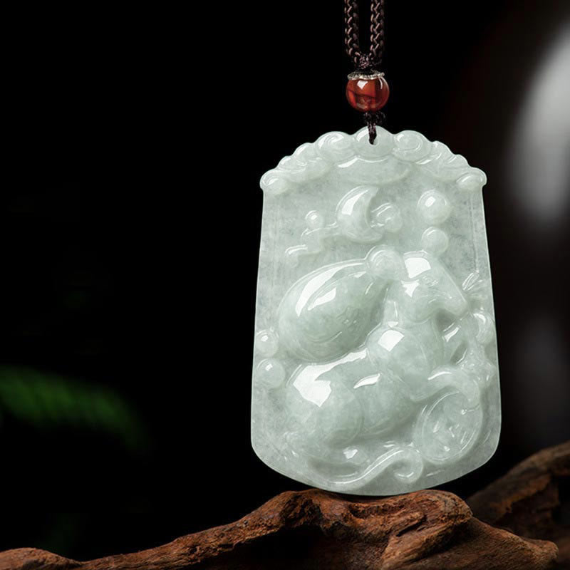 Wear FengShui Natural Jade 12 Chinese Zodiac Abundance Amulet Pendant Necklace
