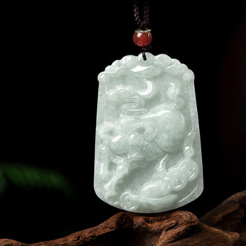 Wear FengShui Natural Jade 12 Chinese Zodiac Abundance Amulet Pendant Necklace
