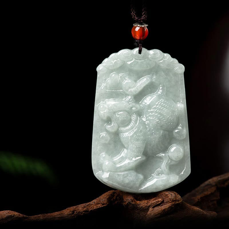Wear FengShui Natural Jade 12 Chinese Zodiac Abundance Amulet Pendant Necklace