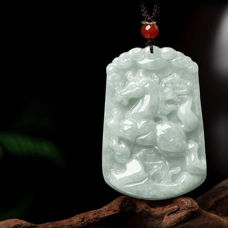Wear FengShui Natural Jade 12 Chinese Zodiac Abundance Amulet Pendant Necklace