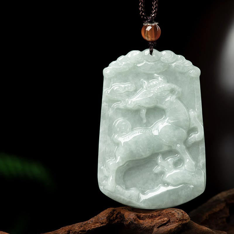 Wear FengShui Natural Jade 12 Chinese Zodiac Abundance Amulet Pendant Necklace