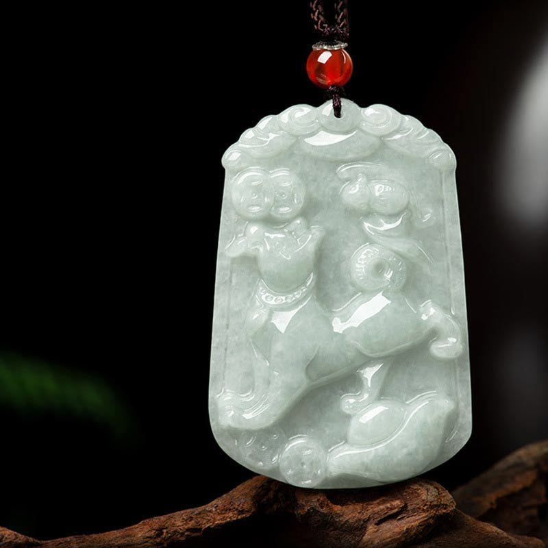 Wear FengShui Natural Jade 12 Chinese Zodiac Abundance Amulet Pendant Necklace