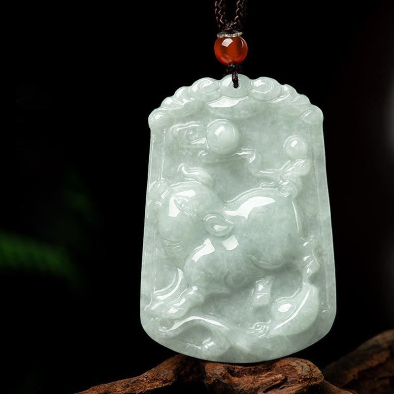 Wear FengShui Natural Jade 12 Chinese Zodiac Abundance Amulet Pendant Necklace