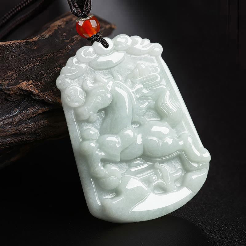 Wear FengShui Natural Jade 12 Chinese Zodiac Abundance Amulet Pendant Necklace