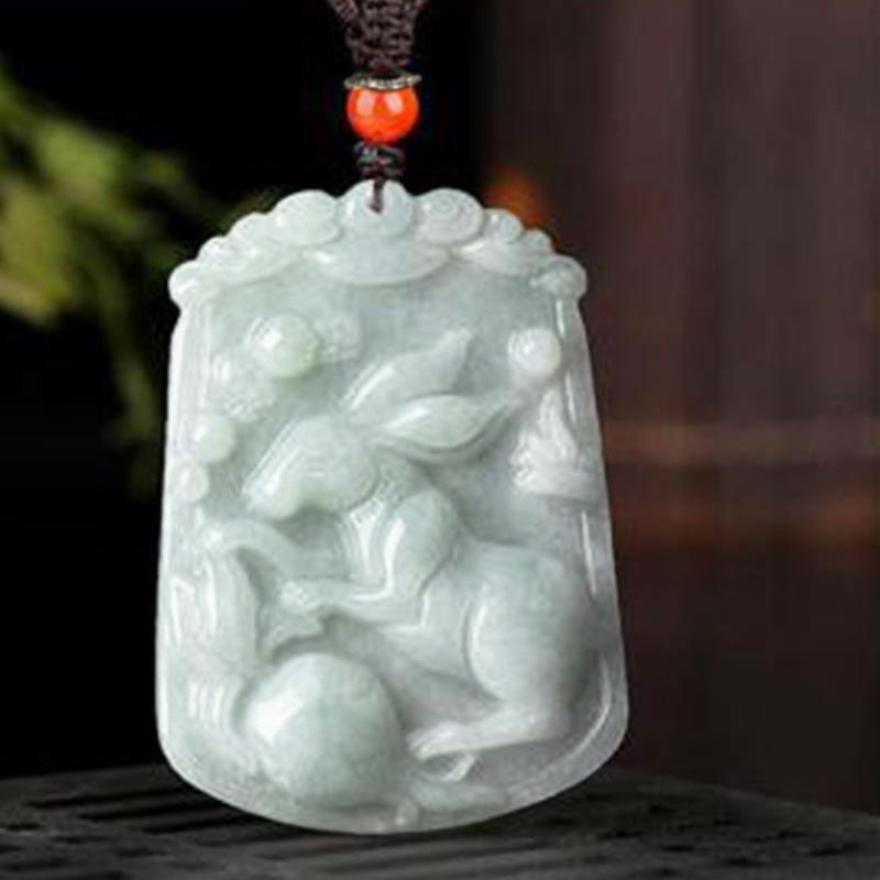 Wear FengShui Natural Jade 12 Chinese Zodiac Abundance Amulet Pendant Necklace