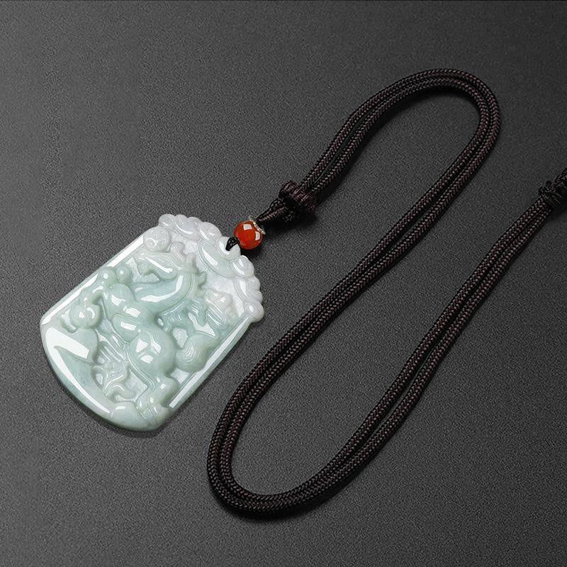 Wear FengShui Natural Jade 12 Chinese Zodiac Abundance Amulet Pendant Necklace