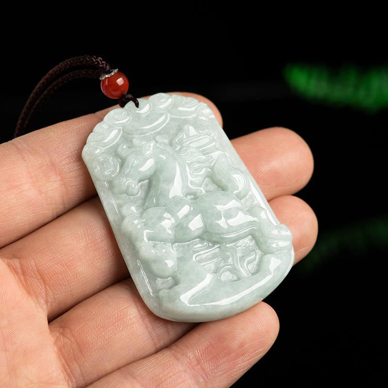 Wear FengShui Natural Jade 12 Chinese Zodiac Abundance Amulet Pendant Necklace