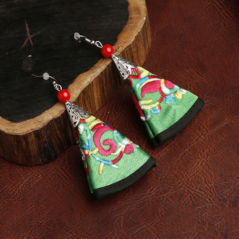 Wear FengShui Handmade Fan-shaped Yi Embroidery Harmony Earrings