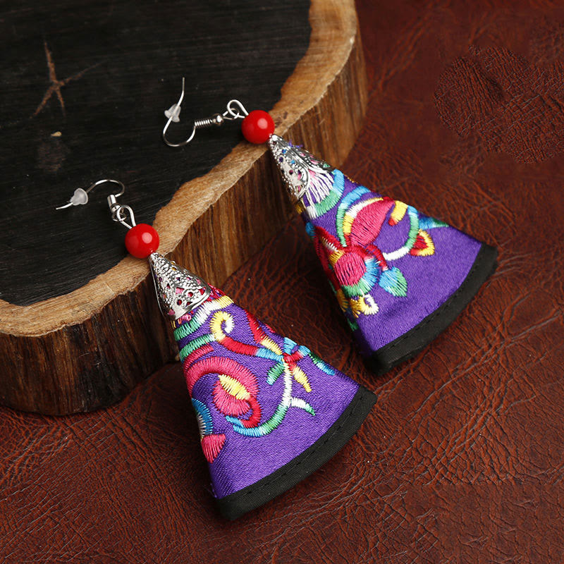 Wear FengShui Handmade Fan-shaped Yi Embroidery Harmony Earrings