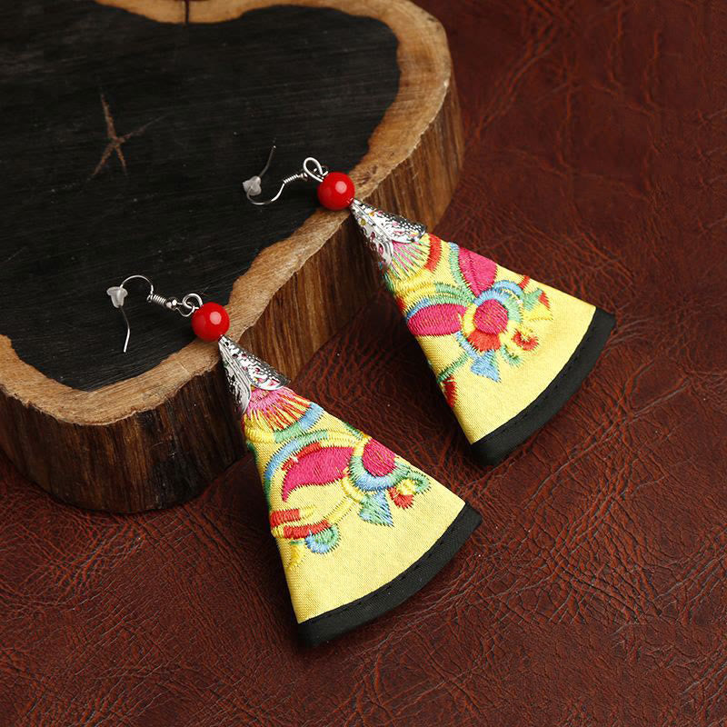 Wear FengShui Handmade Fan-shaped Yi Embroidery Harmony Earrings