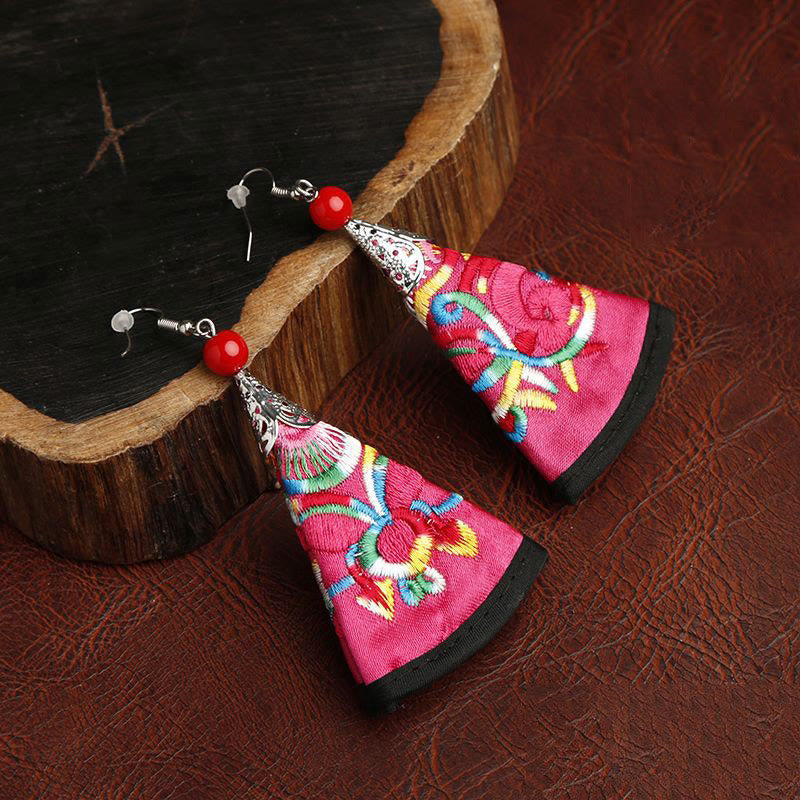 Wear FengShui Handmade Fan-shaped Yi Embroidery Harmony Earrings