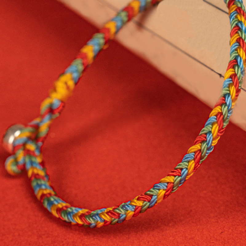 Wear FengShui 925 Sterling Silver Eight Thread Peace Knot Colorful Rope Luck Braided Bracelet
